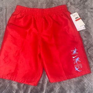 Nike red swim trunks with sharks nwt